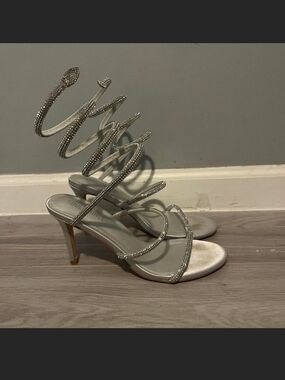 Silver Strappy Spiral Wrap High Heel Sandals